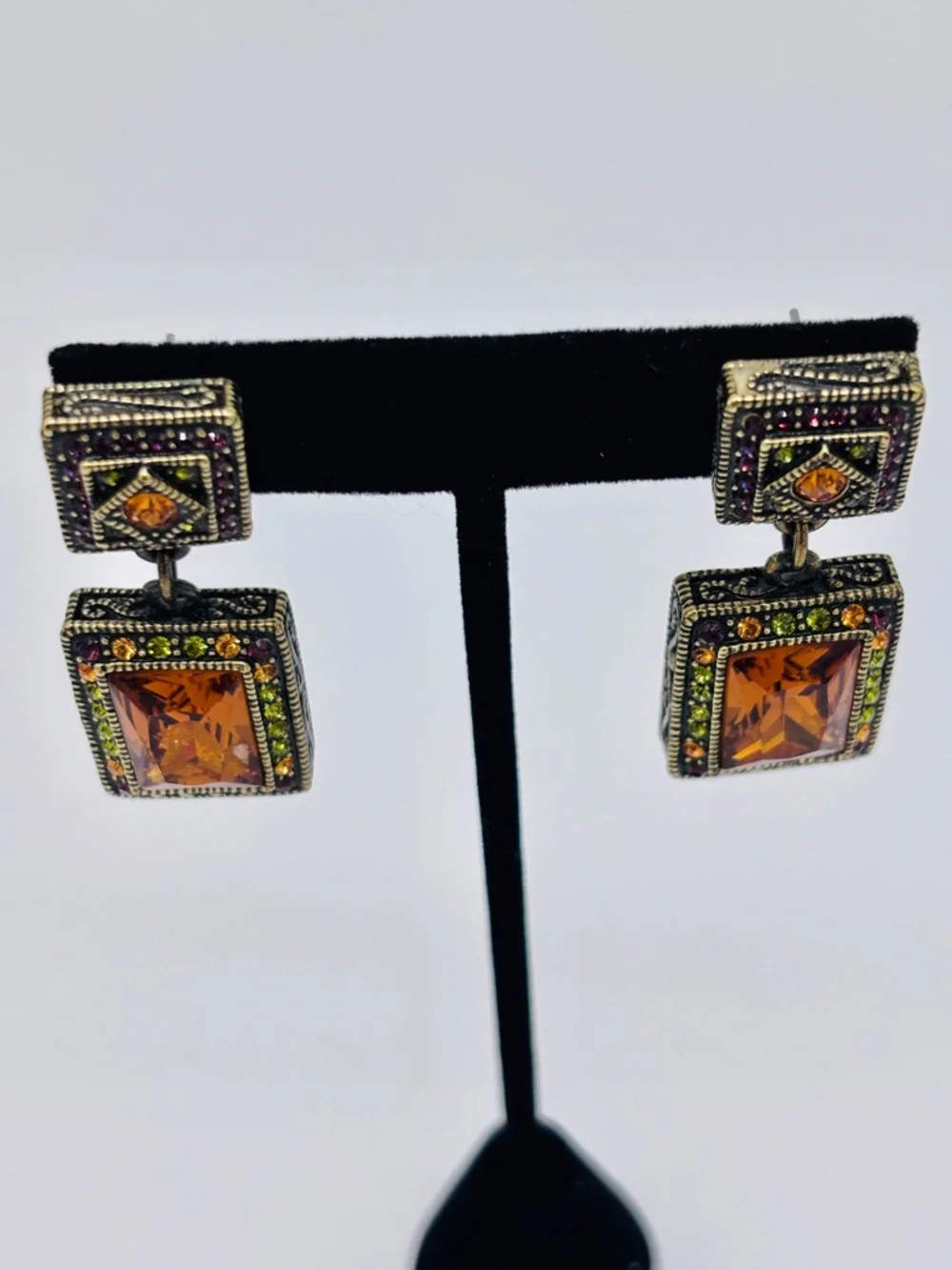 Heidi Daus Amber Swarovski‎ Crystal Drop Earrings with Green Accent